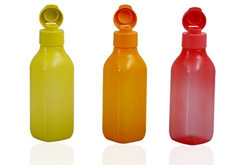 Image of Tupperware Square Fliptop Plastic Bottle Set, 500ml, Set of 3, Multicolour