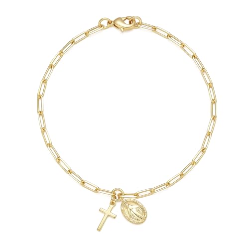 HIROM JOINS 14K Gold Bracelets for Women Men Bracelet Station Chain Bracelet Charm Bracelets Dainty Gold Bracele Ideal for Layering Sizes 17/19/21cm (19cm)
