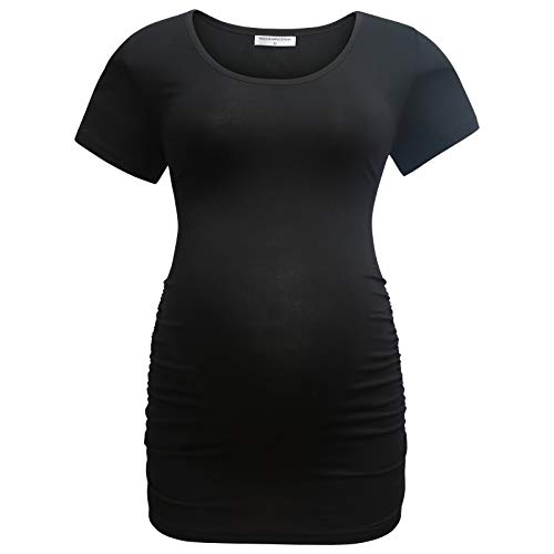 Bearsland HR085BLKLTGRAYAMGREENM Womens Maternity Tshirt 3 Packs Classic Side Ruched Tee Top Mama Pregnancy Clothes,Black+Lightgray+Armygreen,M thumb #3
