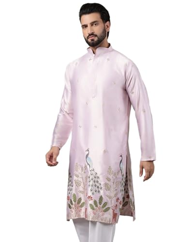 Image of SOJANYA (Since 1958 Men's Cotton Silk Flora & Fauna Embroidered Long Kurta