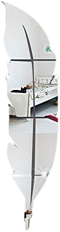 halamodo Silver Acrlyic Mirror Sticker Removable Feather Shape Wall Sticker