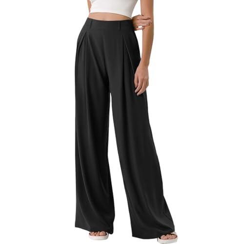 Plus Size Dress Pants for Women Stretch High Waisted Wide Leg Pants Business Casual Slacks Trousers Pants with Pocket - Main Image