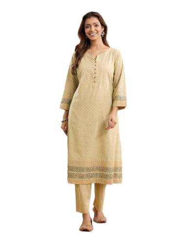 Image of Fabindia Womens Cotton Printed Geometric Regular Fit Long Kurta