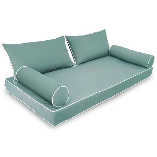 Image of Outdoor Daybed Cushion Cover Twin,Daybed Mattress Bolster Pillow Fitted Sheet Cover,Twin Size Outdoor Daybed Cushion Cover (75 * 39 * 6in,Teal)