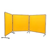 Happybuy Welding Screen with Frame, 6' x 6' 3-Panel Flame-Resistant Vinyl Welding Curtain, 12 Swivel Wheels (6 Lockable), Moveable & Professional Workshop Protection Screen, Yellow