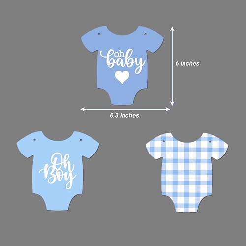 Image of Blue Gingham Baby Shower Banner, 9 Pieces Baby Blue Babysuit Garland Banner for It's a Boy Baby Shower Decoration