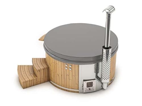 Finntherm Holz Badefass Stockholm aus Thermoholz, Whirlpool, Hot Tub Ø 180 cm, 8 Personen, inkl. Edelstahl-Ofen (30 kW), Minibar, Schwimmbecken, Badebottich, Jacuzzi – Bild 4