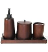 MIHIRO Bathroom Accessories Set 4 Pcs with Soap Dispenser, Toothbrush Cup, Cotton Swab Box and Tr...