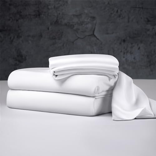 Luxury 100% Organic Tencel Cooling Sheets, Expertly Crafted from Austrian Eucalyptus, Silky Soft Lyocell Sheets with 6"-18" Deep Pocket, Hypoallergenic Bed Sheet Set（King, White - Thumbnail 3