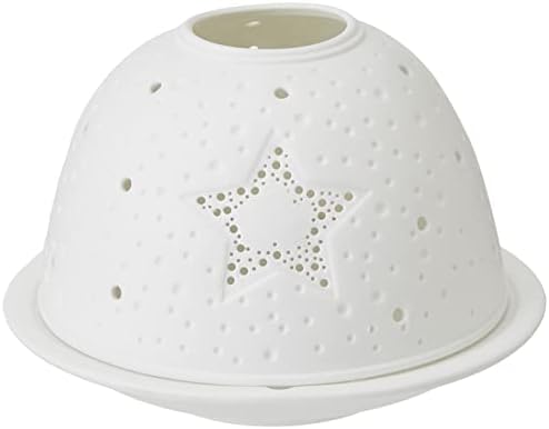 Nordic Light Tealight Candle Holder, Set of Shade & Plate, Star Table Centerpiece, Home Decor Accessories-Porcelain-One Size-Cut Out Design, White
