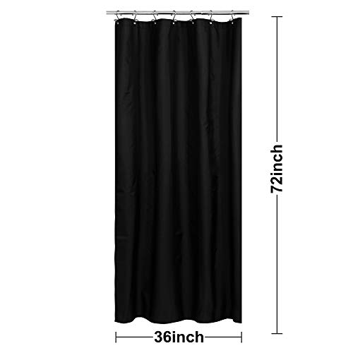 Image of N&Y HOME Fabric Shower Stall Curtain or Liner 36 x 72 Inches - Hotel Quality, Machine Washable - Black, 36x72