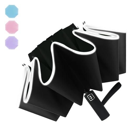 Pumi-Geous Inverted Umbrella Automatic 10 Ribs With Reflective Stripe Reverse Folding Umbrellas Windproof Compact For Rain Travel Upf50+ Car Backpack For Men Women cover