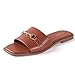 NIZOWI Women's Dressy Flat Sandals for Women Square Open Toe Slip on Comfortable Leather Summer Sandals Slide Fashion Summer Flat for Women 2025 Brown