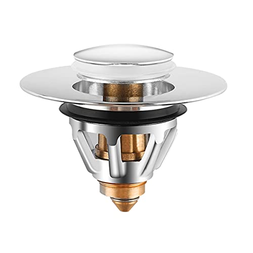 Bonde de lavabo - En acier inoxydable - Avec filtre de lavabo - Type Push - Avec noyau de rebond et 2 joints Cover