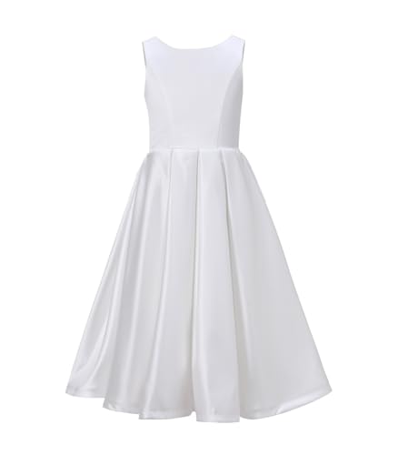 Satin Flower Girl Dresses for Wedding Tea Length First Communion Dresses for Girls Kids Princess Birthday Gowns2