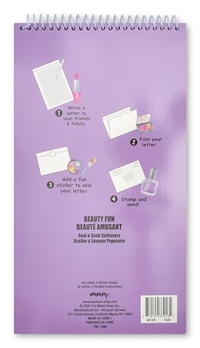 Image of iscream Fold and Send Girls Stationery Card Pad with Seals - Makeup Counter | 40 Pack, Pretty Print, Spiral Bound, Large 10.5 inch x 5.75 inch Cards, Coordinating Sticker Sheets, Fold and Send, Summer Camp Ready