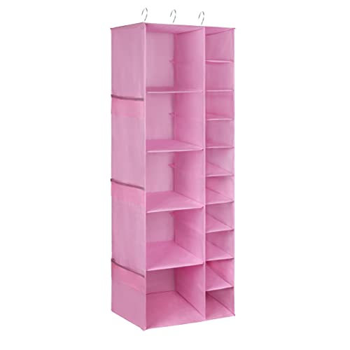 Libeder Shoe Organizer for Closet, 15 Shelf Hanging Closet Storage Shelves - 10 Shoe Rack Organizer and 5 Compartment for Clothes with 6 Side Mesh Pockets for Scarves Socks,Gloves, Pink by Libeder - Used condition - Image 6