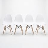 DASCK Pack 4 Sillas Nordicas de Comedor Estilo Escandinavo | Patas Haya Natural | Polipropileno Ergonomico | Carga 120 kg por Silla (Blanco)