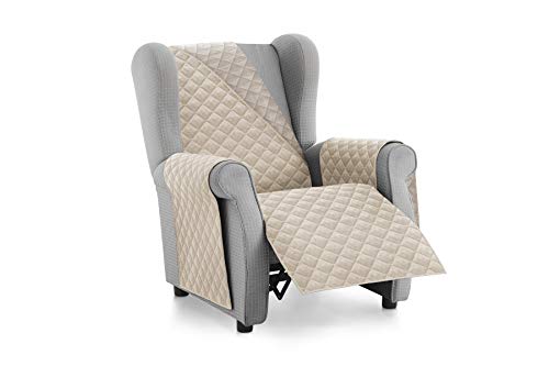 Textilhome Funda Cubre Sofá Malu - 1 Plaza - Funda de Sillón Relax y Orejero Reversible, Protector de Arañazos para Sofás Acolchado. Color Marfil