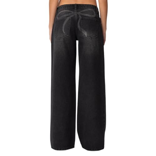 Mxiqqpltky Women Wide Leg Jeans Casual Low Rise Loose Straight Leg Cargo Denim Pants Y2K Boyfriend Baggy Jeans 90s Streetwear