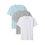 Calvin Klein Men's V-Neck T-Shirts, 3-Pack, Light Blue, Grey, White, Short Sleeve, Cotton - 3 Pack (US, Alpha, Medium, Regular, Regular)