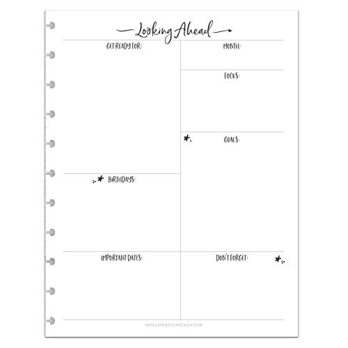 BetterNote Looking Ahead Monthly Reflection Refill for Letter Sized Disc-Bound Planners, Fits 8.5