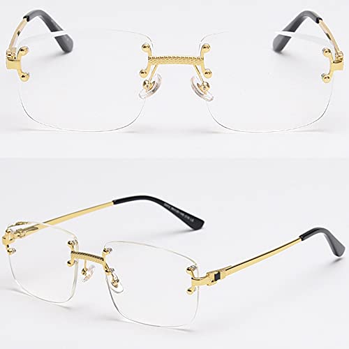 Image of Gradient Lens Metal Sunglasses Rimless Square Blue UV400 Brown Women Frameless
