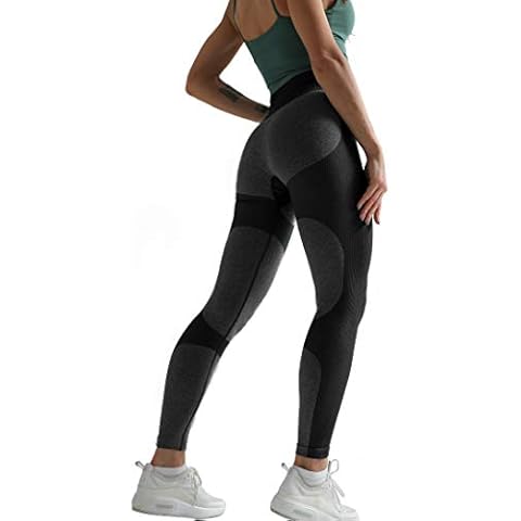 Redqenting Women's High Waist Yoga Leggings Workout Seamless Pants Butt Lift Tights - Black - Large Cover
