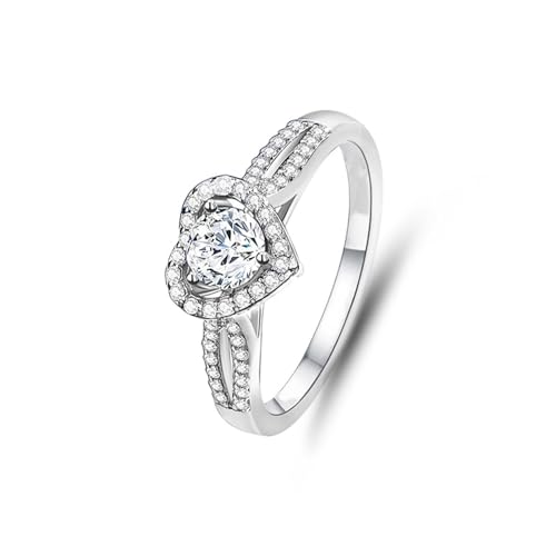 Anillo para mujer, corazón con moissanite de 0,5 quilates, oro blanco de 9 quilates, talla 56 (17,8), regalo de cumpleaños