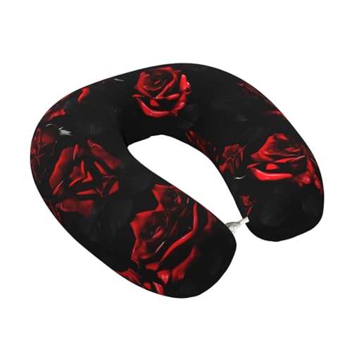 Almohada de Viaje con Estampado de Rosas Rojas y Negras miniatura 2