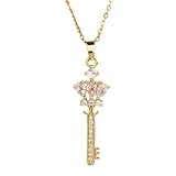 HLTYGWX Collar con Llave para Mujer, Collar con Colgante de circonita en Forma de corazón, Collares con candado y Esqueleto de Oro, Las Llaves Que Dan