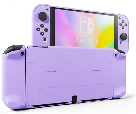 RHOTALL 3 in 1 Protective Purple Case Cover for Nintendo Switch OLED, Dockable Case for Nintendo Switch OLED and Controller with Grip Cover Shock-Absorption and Anti-Scratch Design (Purple)