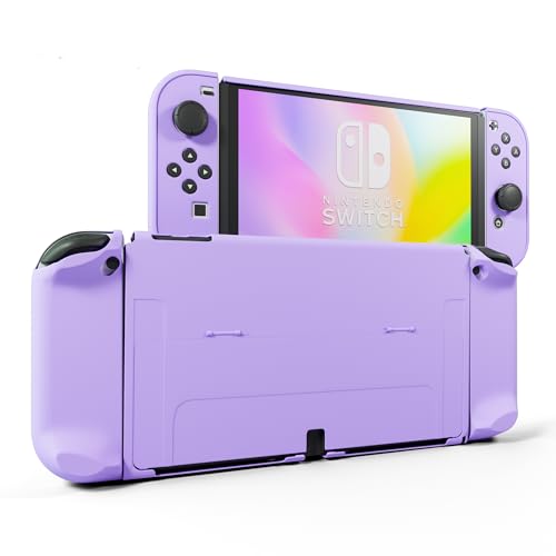 RHOTALL 3 in 1 Protective Purple Case Cover for Nintendo Switch OLED, Dockable Case for Nintendo Switch OLED and Joy Con Controller with Grip Cover Shock-Absorption and Anti-Scratch Design (Purple)