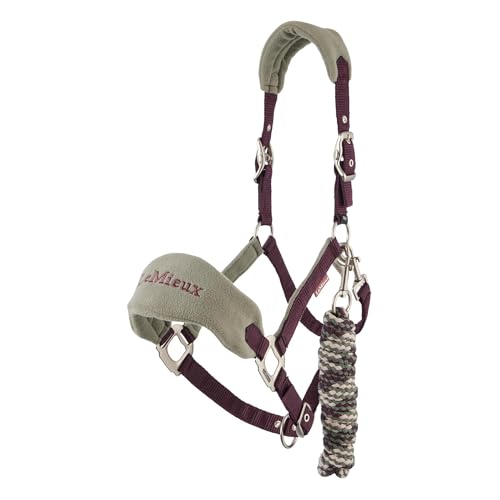LeMieux Vogue Fleece Headcollar - Halter & Leadrope - Extra Padding, Adjustable at Curb and Poll Strap - Damson - Pony