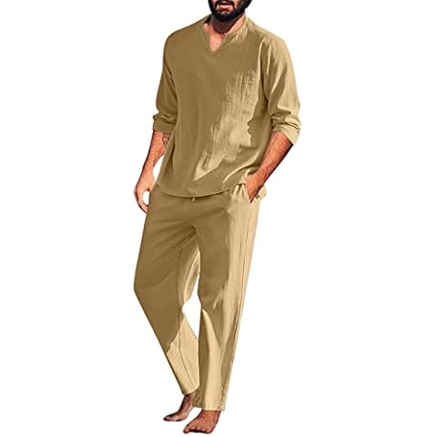 Beokeuioe Pijama de algodón y lino para hombre Cover