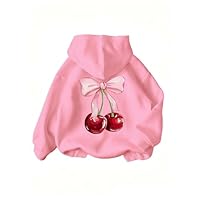 Ecolala Girls Long Sleeve Hooded Sweatshirt Thick Graphic Hoodie Cute Pullovers Tops Pink 13-14Y