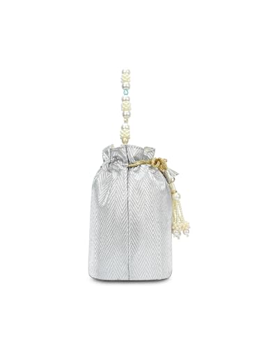 Image of Lavie Signature Women's Bisbee Pearl Handle Potli Bags | Pouches for Festive Party | Batwa Bag Bridal Purse | Gift For Women