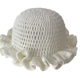 Handmade Crocheted hat with Flower Accents, One Size White