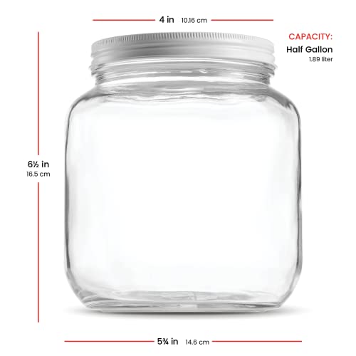 Paksh Novelty Wide Mouth Glass Mason Jar 64 Oz - 4 Pack - Wide Mouth, Airtight Lid, USDA Approved BPA-Free Dishwasher Safe Canning Jar for Fermenting, Sun Tea, Kombucha, Dry Food Storage, Clear