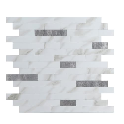 Artemuro 10 Sheets Premium Peel and Stick Backsplash, White Marble Look with Metal Silver Stick on Wall Tiles Upgrade Your Kitchen Backsplash, RV, Fireplace, Bathroom by Artemuro - Image 7
