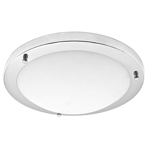 IMVSINCERE Plafonniers LED 18W IP44 en verre,Ø 31cm,4000K,1280LM,éclairage de salle de bain,cuisine,couloir,bureau,couloir,plafonnier à fleur de sol,plafonnier de salle de bain,Chrome poli Cover
