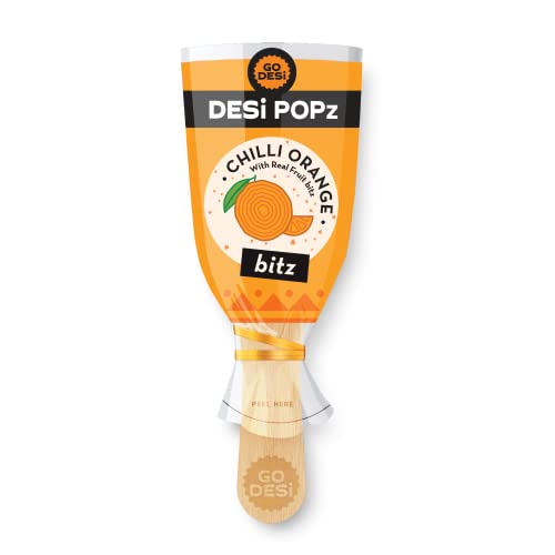 GO DESi Popz with Bitz - Chilli Orange Pop | Orange & Chilli Candy | Lollipop | Fruit Toffee | Indian Snacks | 50 Pieces | 400g Candy Packet
