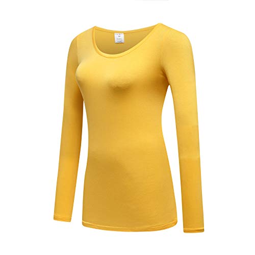 OThread & Co. Women's Long Sleeve T-Shirt Scoop Neck Basic Layer Stretchy Shirts (Small, Yellow) - Thumbnail 2