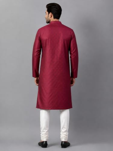 Image of LATEST CHIKAN Men's Silk Chikankari Kurta with Cream Churidar | Festive Set - KP Silk BANARSI