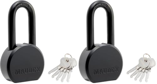 Image of Maudex PME65 Professional Grade Padlock - High Security with Boron Alloy Shackle, All-Weather Protection, 5 Brass Keys. for Storage Units, Gates & Commercial Security (Pack of 2)