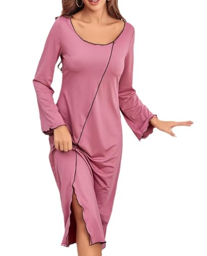 Chemise de nuit manches longues pour femme col rond fluide pour stopper l'inconfort