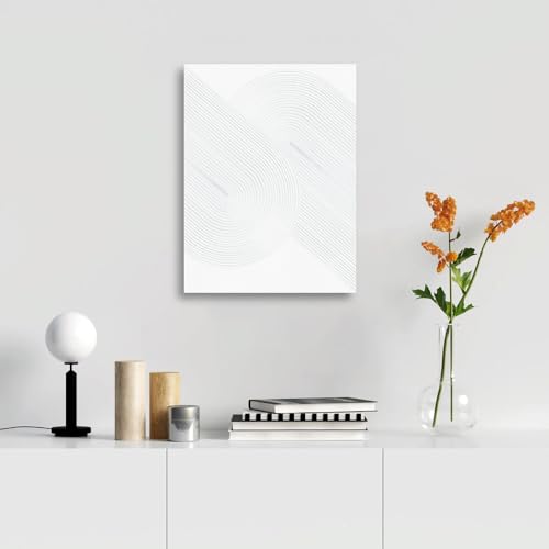 Xmmpot Contemporary White Textured Wall Art: Retro Plaster Geometric Abstract Painting Line Spiral Shapes Wall Decor For Living Room thumb #2