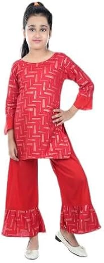 BURBN Girls Party(Festive) Kurta Pant (Green) | Cotton Viscose Rayon Fabric
