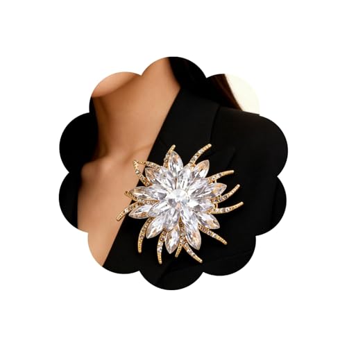 Image of Sparkling Crystal Flower Brooch Pins for Women Dainty Rhinestone Flower Shape Brooch Pin Suit Scarf Hats Decoration Wedding Jewelry