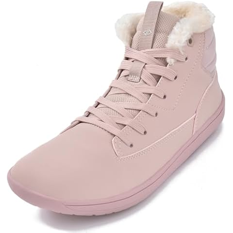 JACKSHIBO Womens Barefoot Snow Boots Warm Plus Lining Ankle Boots Winter Boots Wide Toe Box Outdoor Ankle Booties Minimalist Zero Drop Pink W8 Cover